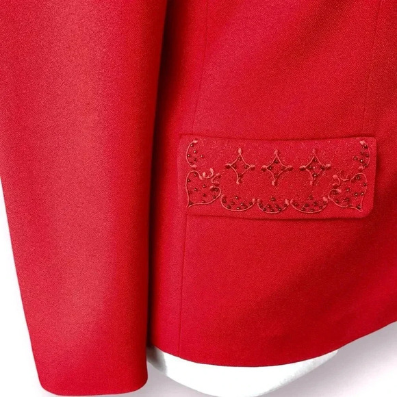 NYP Suits Vintage Blazer Buttoned Suit Jacket Size 14 Embroidered Beaded Red - Picture 10 of 15